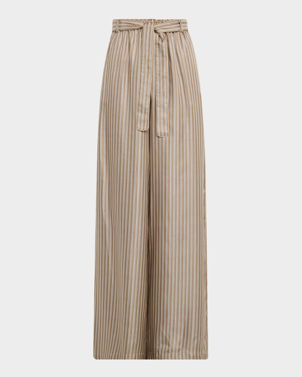 Ladino Striped Silk Wide-Leg Belted Pants